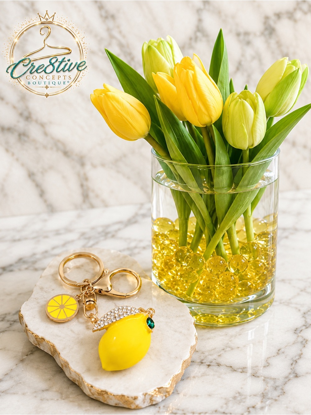 Lemon Rhinestone Bag Charm Keychain